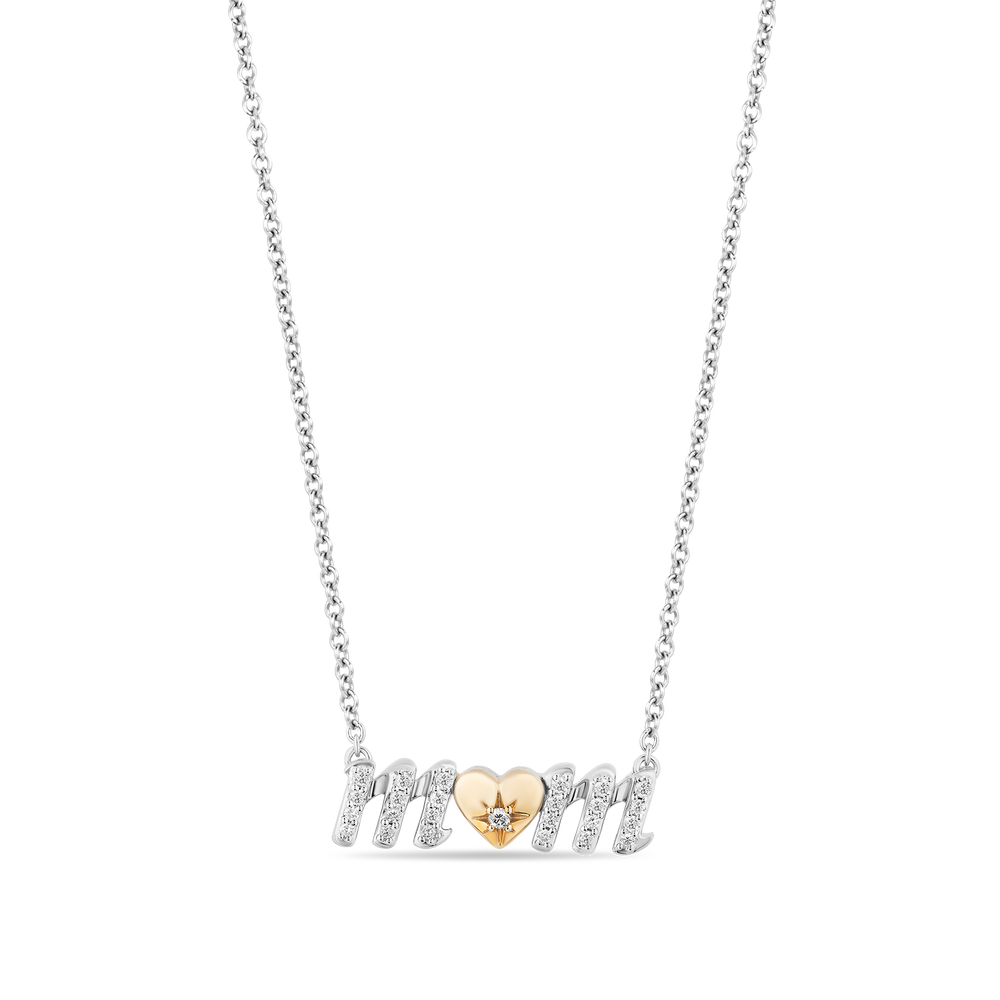 Hallmark Fine Jewelry I Heart Mom Necklace in Sterling Silver & 14K Yellow Gold with Diamonds