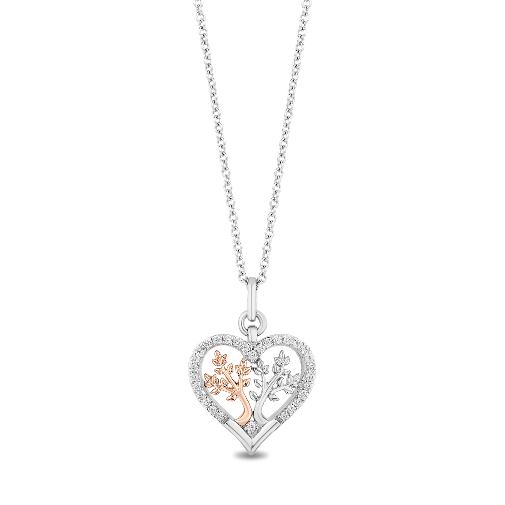 Hallmark Fine Jewelry Blooming Heart Pendant in Sterling Silver & 14K Rose Gold with Diamonds