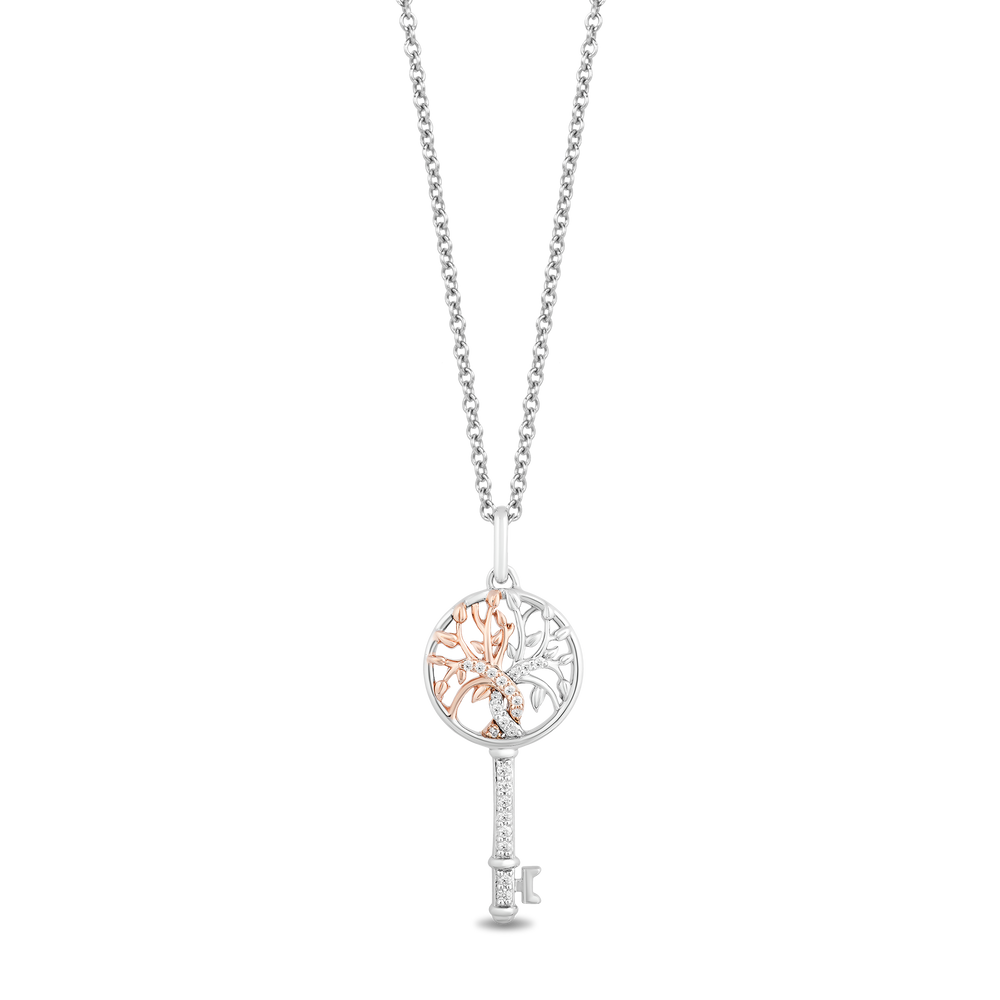 Hallmark Fine Jewelry Blooming Key Pendant in Sterling Silver & 14K Rose Gold with Diamonds