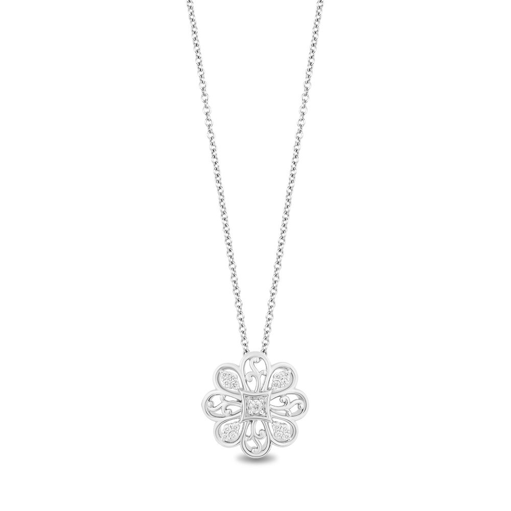 Hallmark Fine Jewelry Lace Blossom Pendant in Sterling Silver with Diamonds