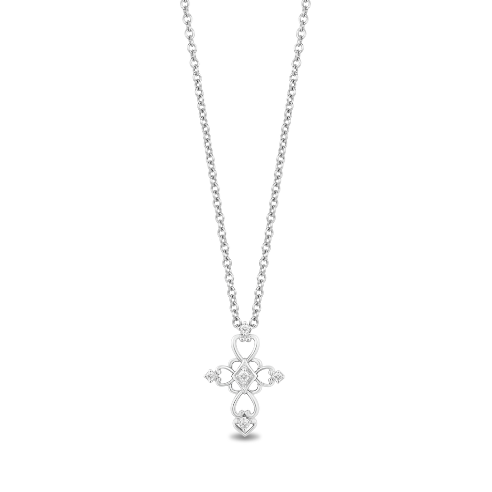 Hallmark Fine Jewelry Baroque Lace Cross Pendant in Sterling Silver with Diamonds