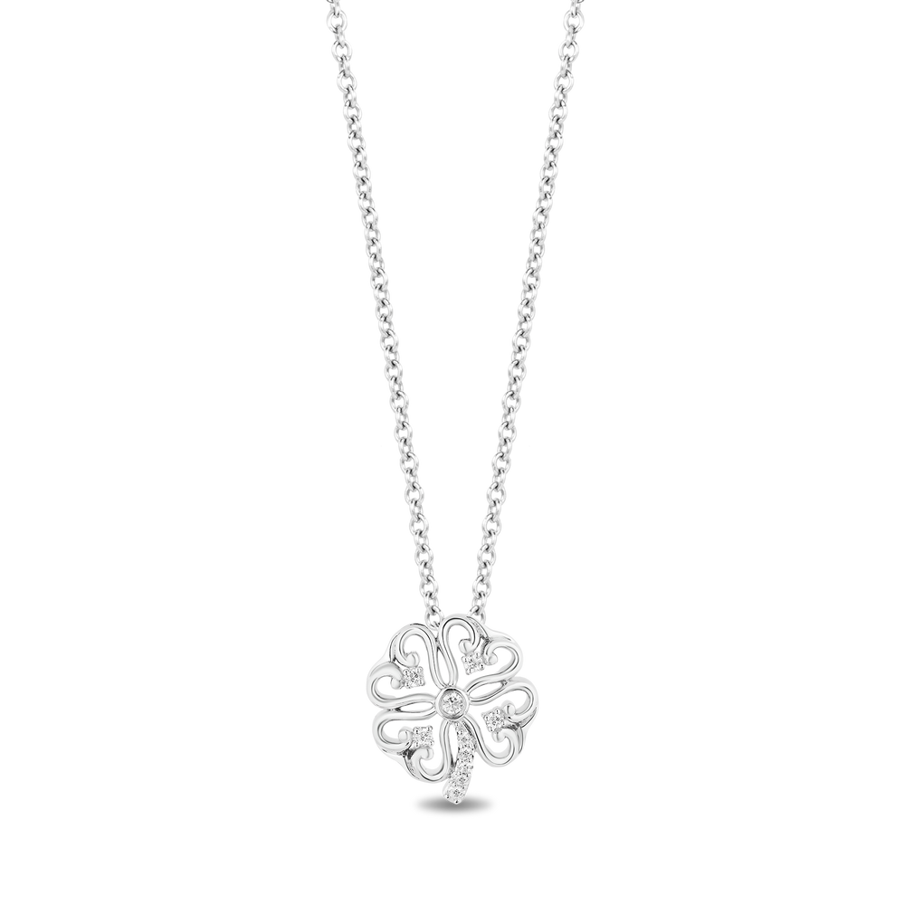 Hallmark Fine Jewelry Lace Four Leaf Clover Pendant in Sterling Silver with Diamonds