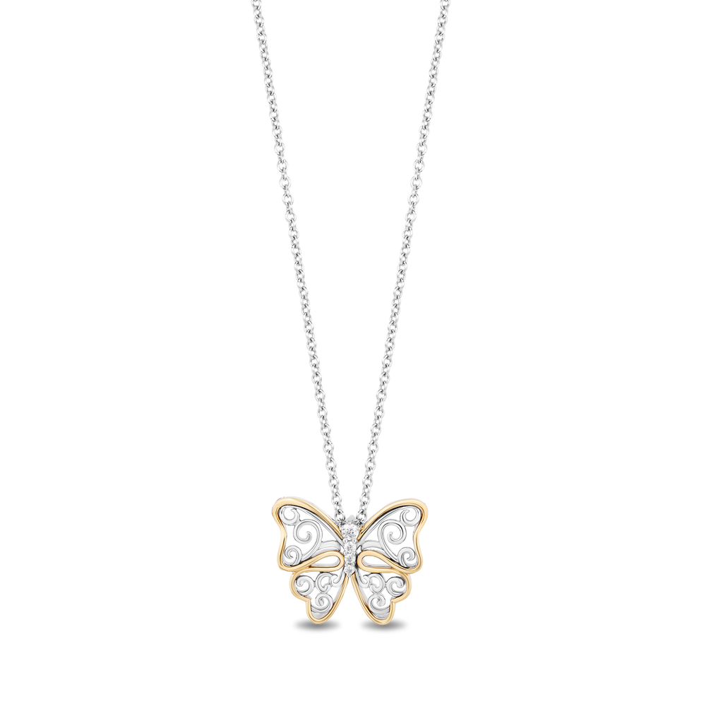 Hallmark Fine Jewelry Gilded Lace Butterfly Pendant in Sterling Silver & 14K Yellow Gold with Diamonds