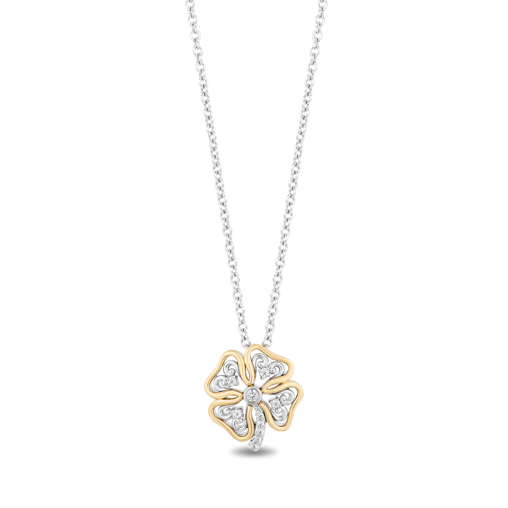Hallmark Fine Jewelry Gilded Lace Four Leaf Clover Pendant in Sterling Silver and 14K Yellow Gold with Diamonds
