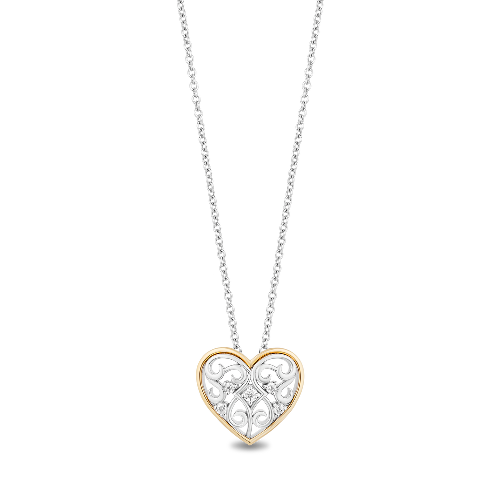 Hallmark Fine Jewelry Gilded Ornate Lace Heart Pendant in Sterling Silver and 14K Yellow Gold with Diamonds