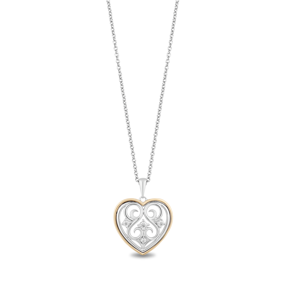 Hallmark Fine Jewelry Gilded Lace Heart Pendant in Sterling Silver and 14K Yellow Gold with Diamonds