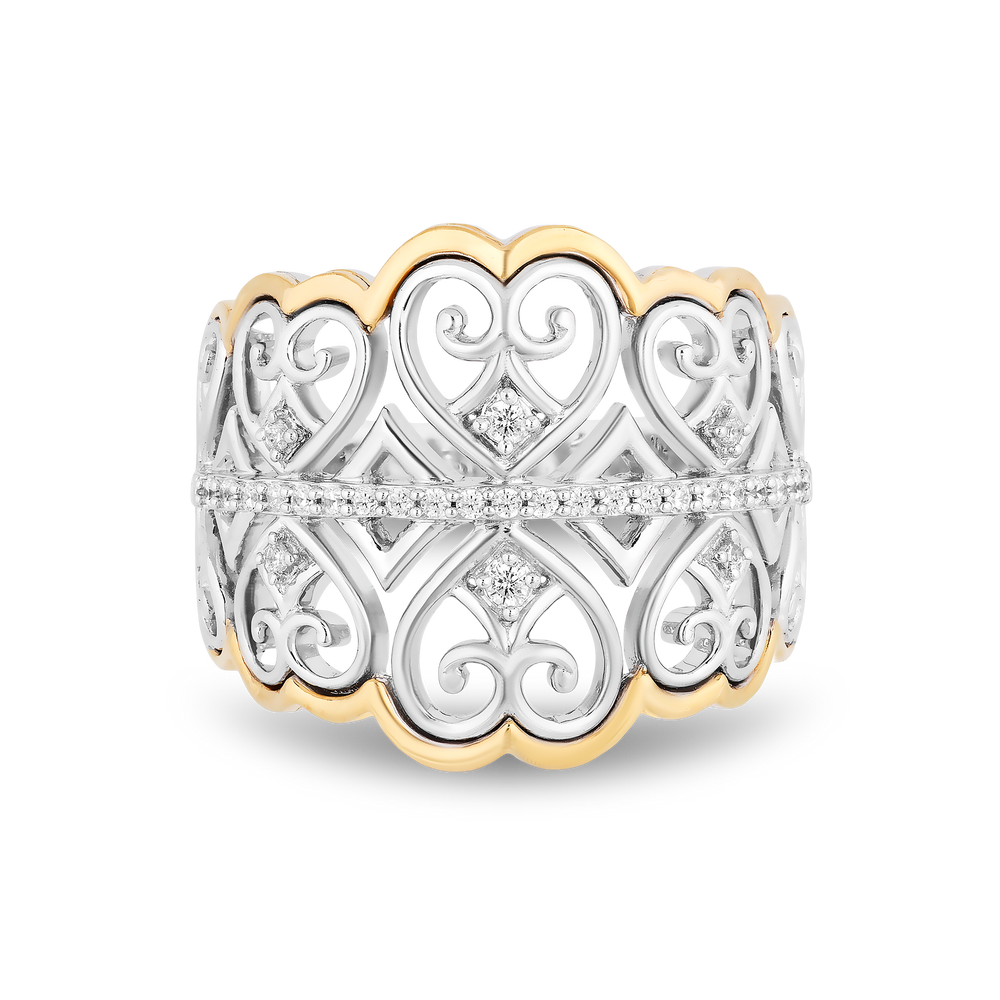 Hallmark Fine Jewelry Fanciful Lace Heart Ring in Sterling Silver & 14K Yellow Gold with Diamonds