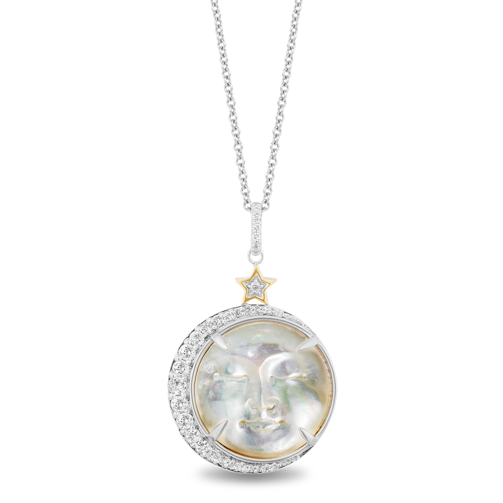 Hallmark Fine Jewelry Man In The Moon Pendant in Carved Mother of Pearl, Sterling Silver and 14K Yellow Gold with Diamonds