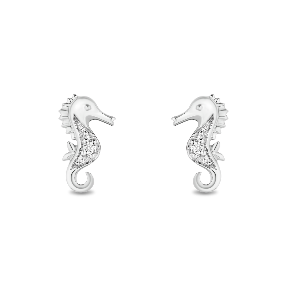 Hallmark Fine Jewelry Mystical Seahorse Studs in Sterling Silver With Accent Diamonds