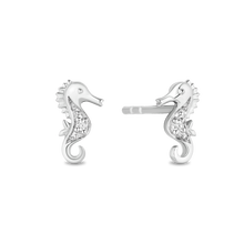Load image into Gallery viewer, Hallmark Fine Jewelry Mystical Seahorse Studs in Sterling Silver With Accent Diamonds
