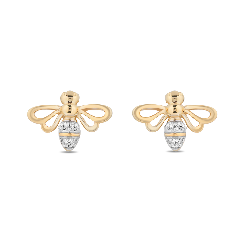 Hallmark Fine Jewelry Buzzing Bumblebee Earrings in Sterling Silver & 14K Yellow Gold with Diamonds