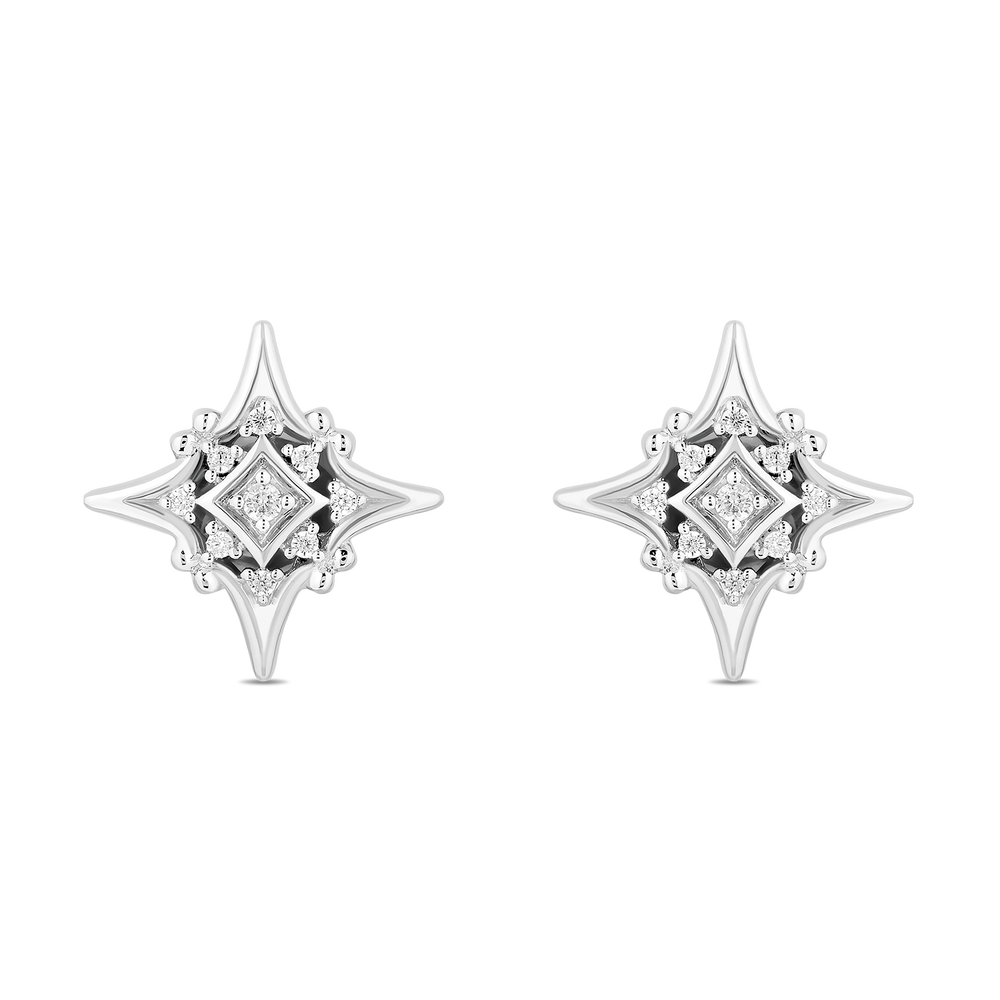 Hallmark Fine Jewelry Lace North Star Earrings in Sterling Silver with Diamonds