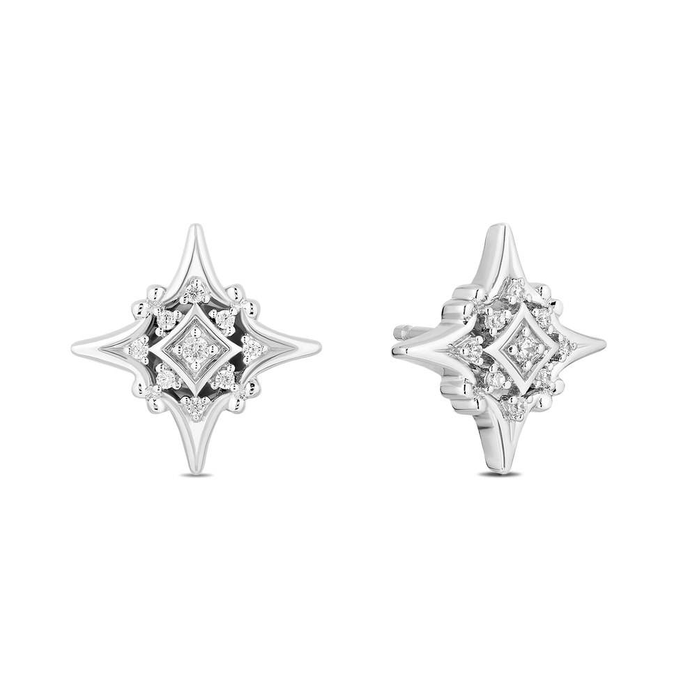 Hallmark Fine Jewelry Lace North Star Earrings in Sterling Silver with Diamonds