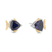 Load image into Gallery viewer, Hallmark Fine Jewelry Sterling Silver and 14K Yellow Gold Blue Tang Fish Earrings in Created Blue Sapphire
