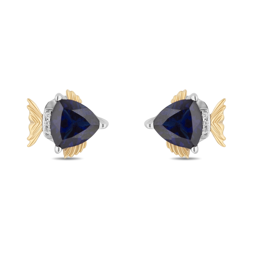Hallmark Fine Jewelry Sterling Silver and 14K Yellow Gold Blue Tang Fish Earrings in Created Blue Sapphire