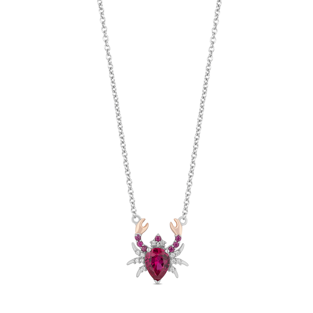 Hallmark Fine Jewelry Sterling Silver and 14K Rose Gold Created Ruby Crab Necklace