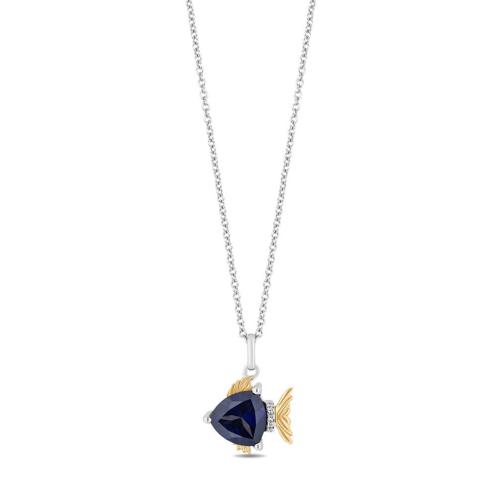 Hallmark Fine Jewelry Sterling Silver and 14K Yellow Gold Blue Tang Fish Pendant in Created Blue Sapphire