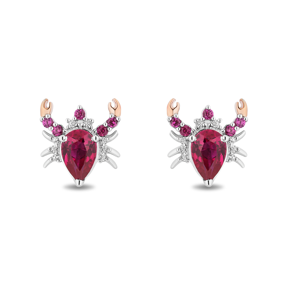 Hallmark Fine Jewelry Sterling Silver and 14K Rose Gold Created Ruby Crab Earrings