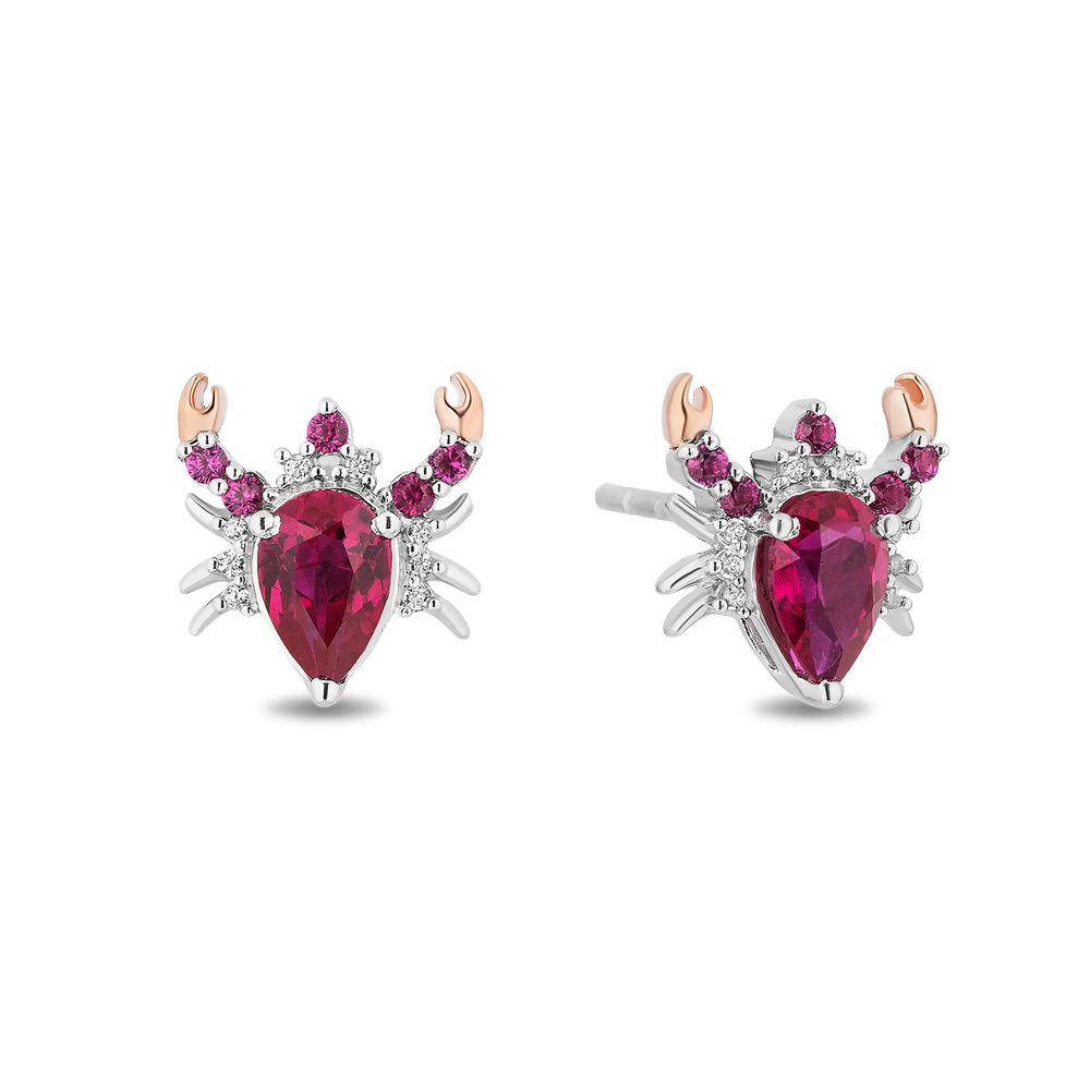 Hallmark Fine Jewelry Sterling Silver and 14K Rose Gold Created Ruby Crab Earrings