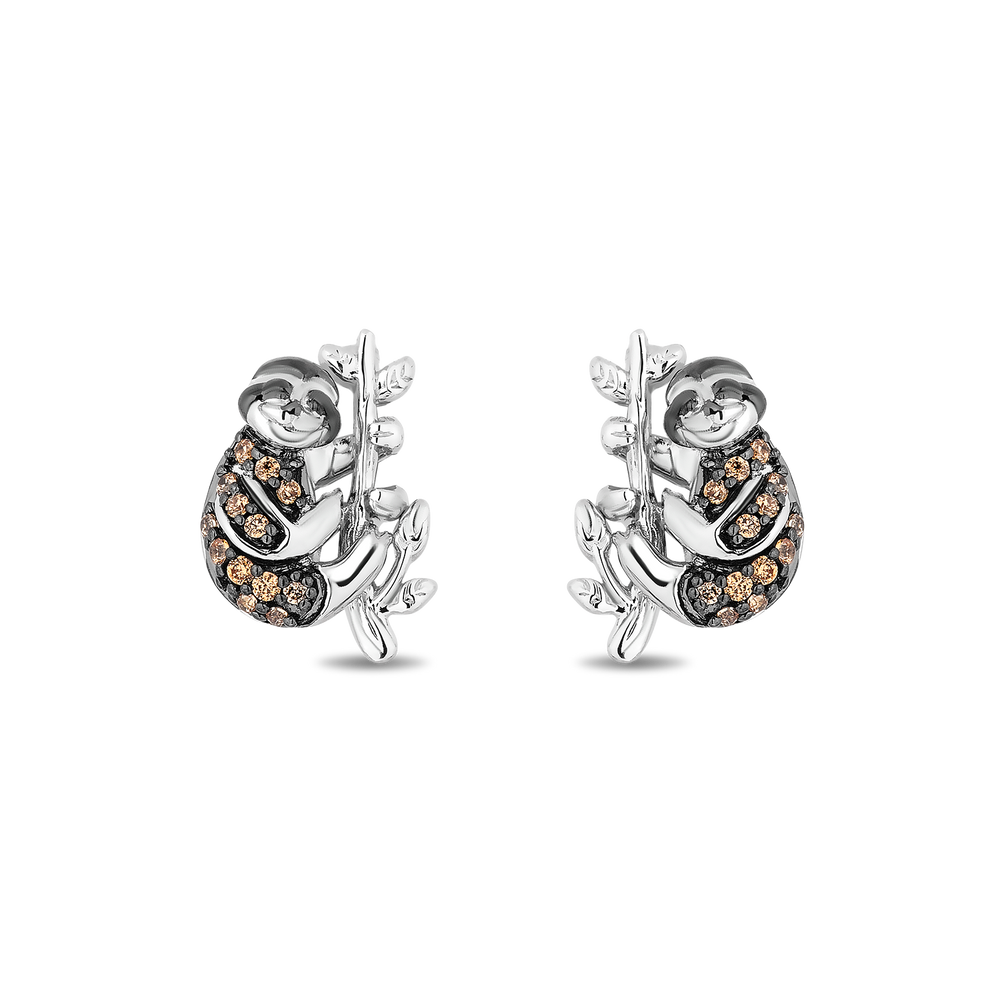 Hallmark Fine Jewelry Sloth Earrings in Sterling Silver with Champagne Diamonds