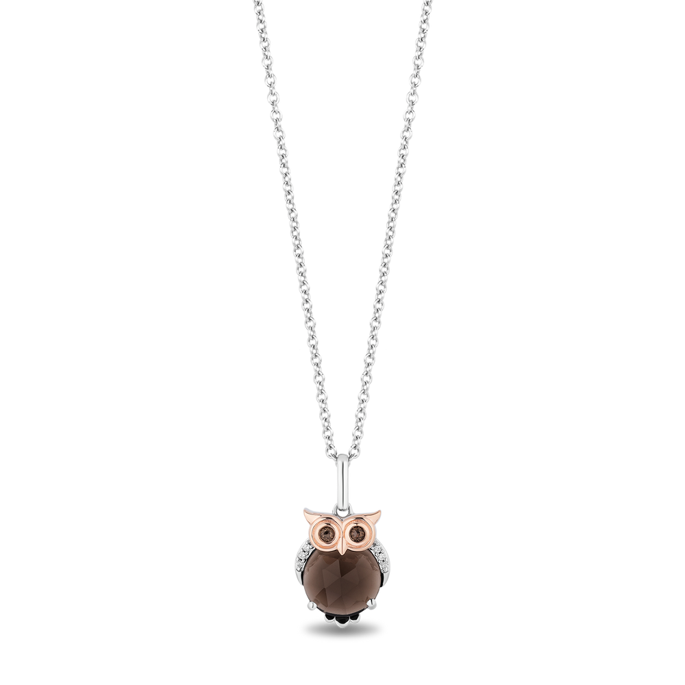 Hallmark Fine Jewelry Sterling Silver and 14K Rose Gold Smokey Quartz Owl Pendant