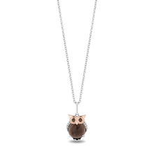 Load image into Gallery viewer, Hallmark Fine Jewelry Sterling Silver and 14K Rose Gold Smokey Quartz Owl Pendant
