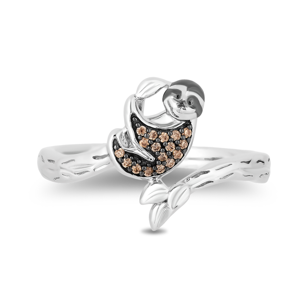 Hallmark Fine Jewelry Sloth Ring in Sterling Silver with Champagne Diamonds