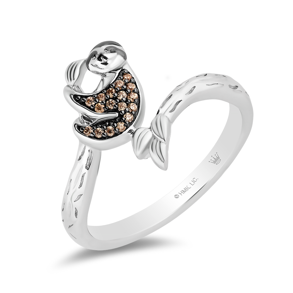Hallmark Fine Jewelry Sloth Ring in Sterling Silver with Champagne Diamonds