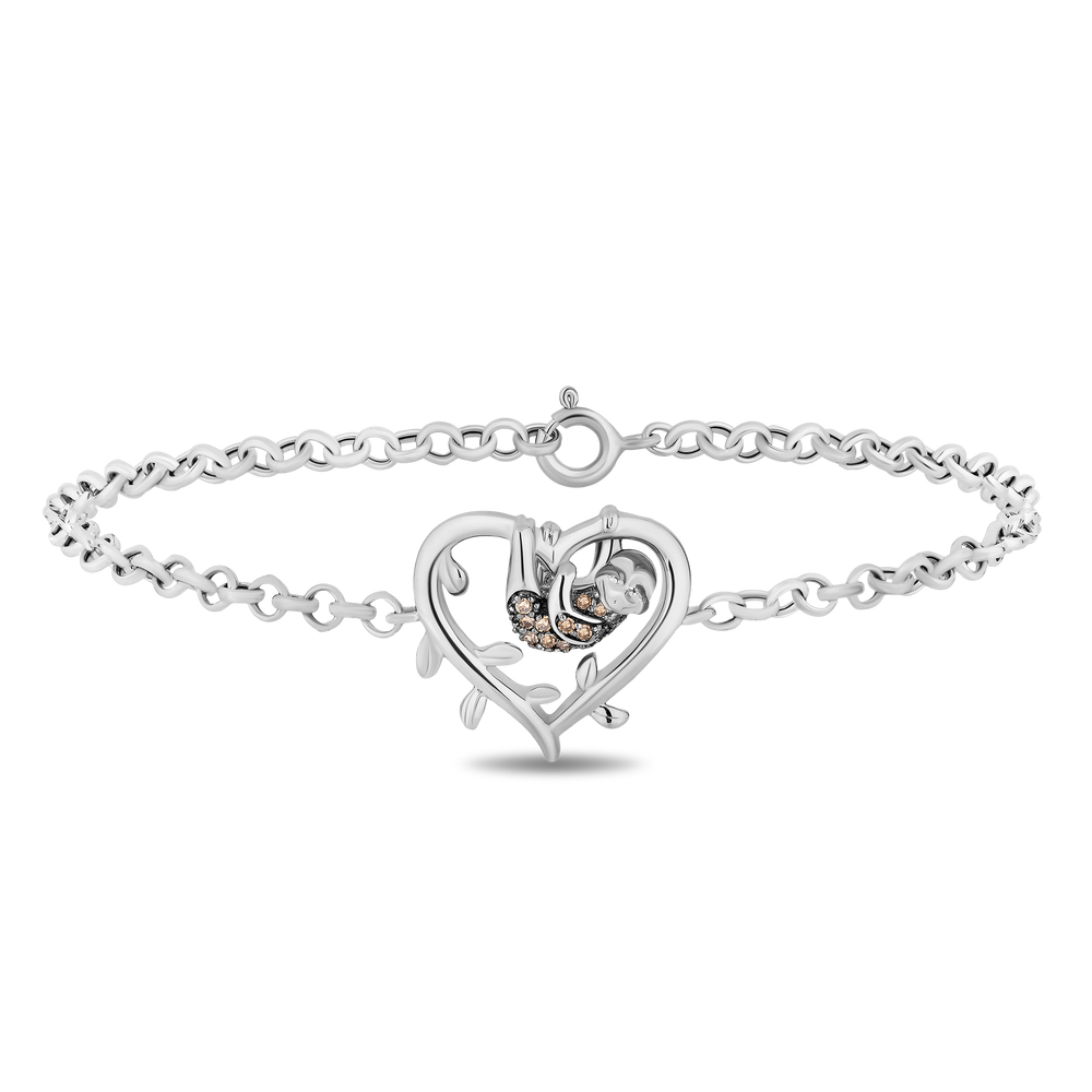Hallmark Fine Jewelry Sloth Heart Bracelet in Sterling Silver with Champagne Diamonds