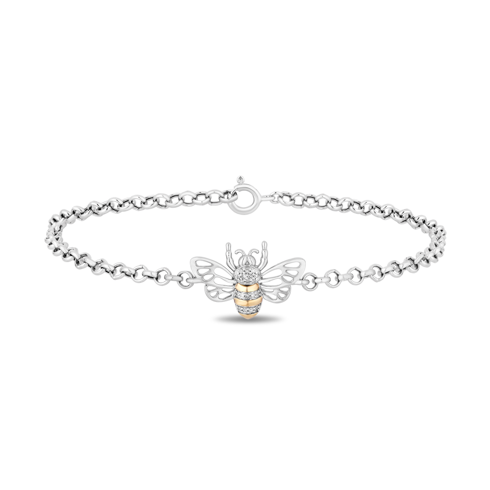 Hallmark Fine Jewelry Queen Bee Bracelet in Sterling Silver & 14K Yellow Gold with Diamonds