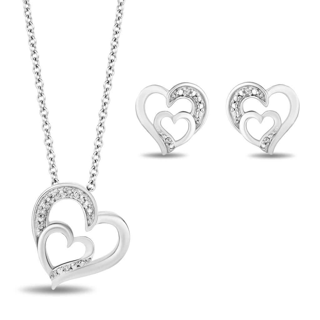 Hallmark Fine Jewelry Sterling Silver Diamond Heart Earrings and Neckl