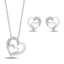 Load image into Gallery viewer, Hallmark Fine Jewelry Sterling Silver Diamond Heart Earrings and Necklace Box Set
