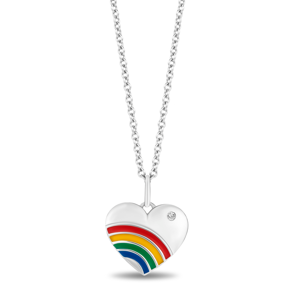 Hallmark Fine Jewelry Sterling Silver and Enamel Rainbow Heart Necklace with Accent Diamonds