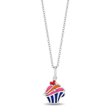 Load image into Gallery viewer, Hallmark Fine Jewelry Sterling Silver and Enamel Cupcake Necklace with Accent Diamonds
