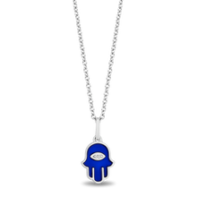 Load image into Gallery viewer, Hallmark Fine Jewelry Sterling Silver and Enamel Hamsa Necklace with Accent Diamonds
