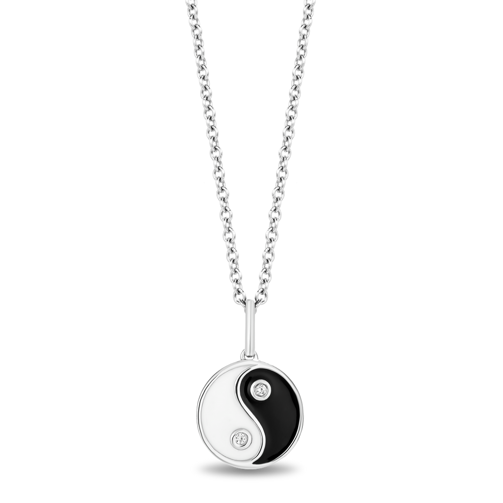 Hallmark Fine Jewelry Sterling Silver and Enamel Ying-Yang Neckalce with Accent Diamonds