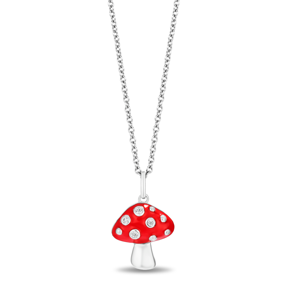 Hallmark Fine Jewelry Sterling Silver and Enamel Mushroom Necklace with 1/20 CTTW Diamonds