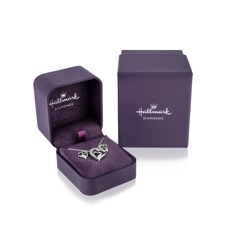 Hallmark Fine Jewelry Sterling Silver Diamond Heart Earrings and Necklace Box Set