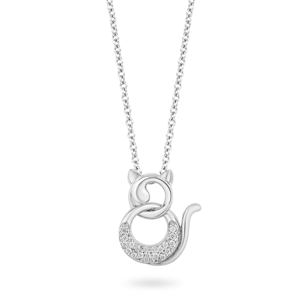 Hallmark Fine Jewelry Cute Cat Diamond Pendant in Sterling Silver View 1