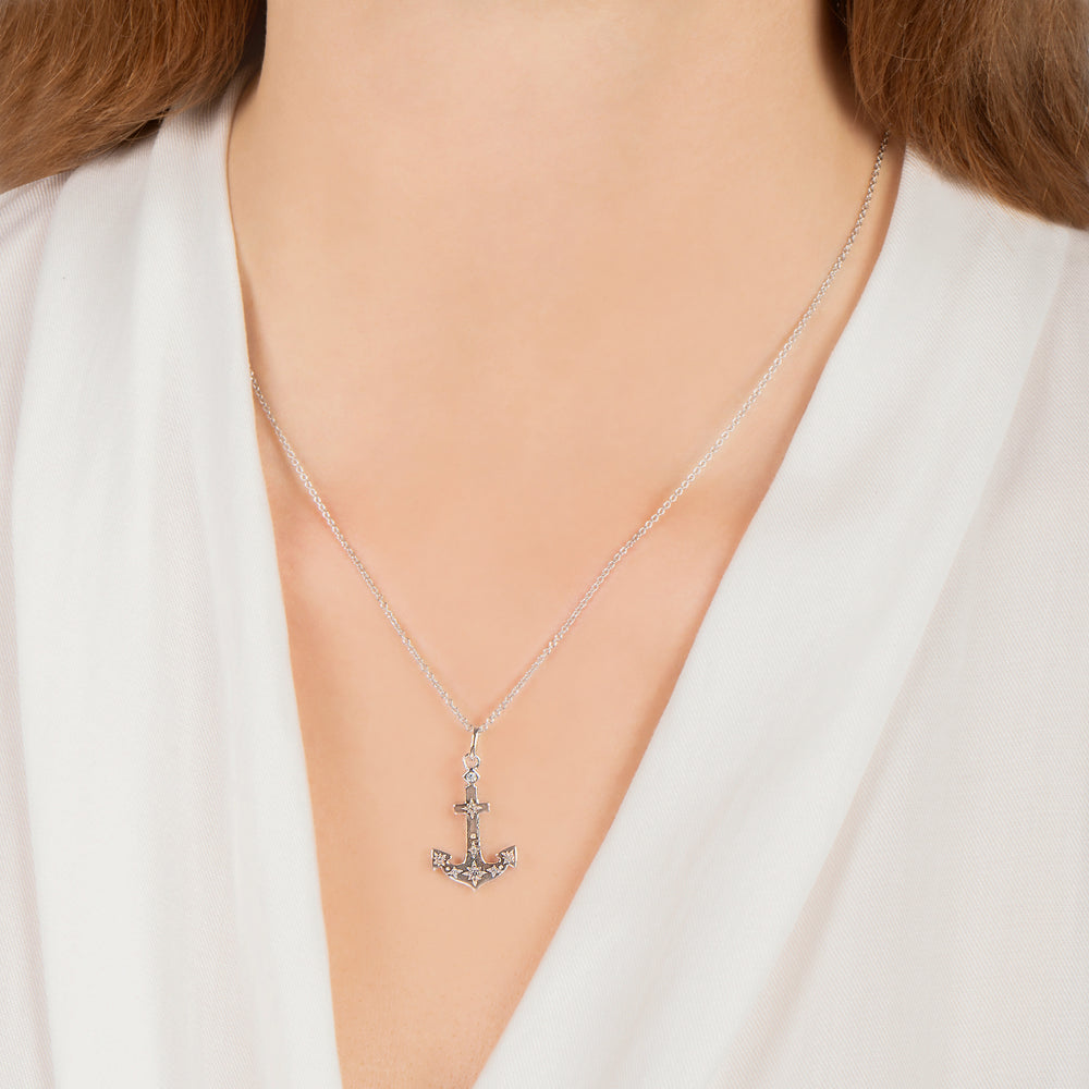 Hallmark Fine Jewelry Star Studded Anchor Pendant in Sterling Silver with Diamonds