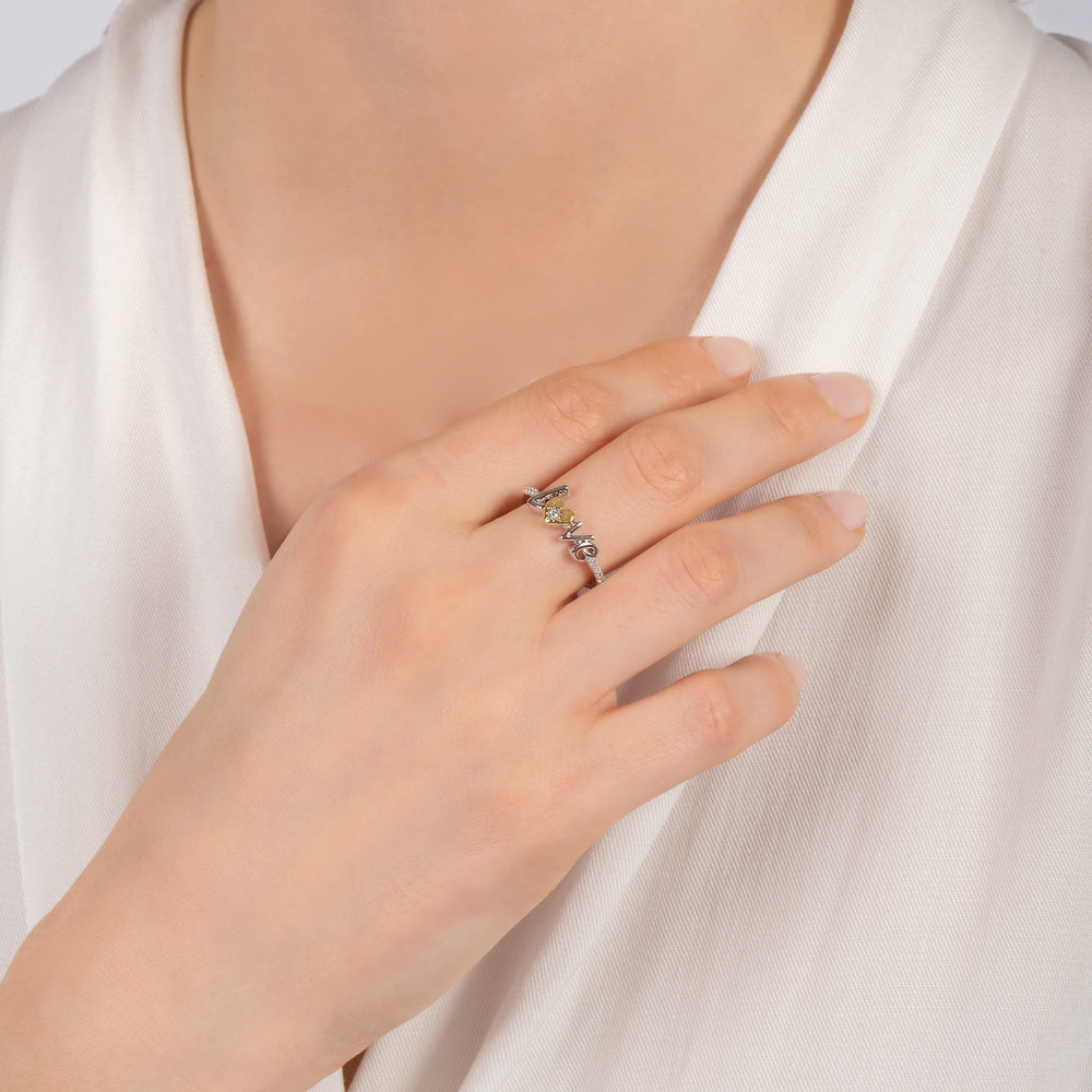 Hallmark Fine Jewelry LOVE Ring in Sterling Silver & 14K Yellow Gold with Diamonds