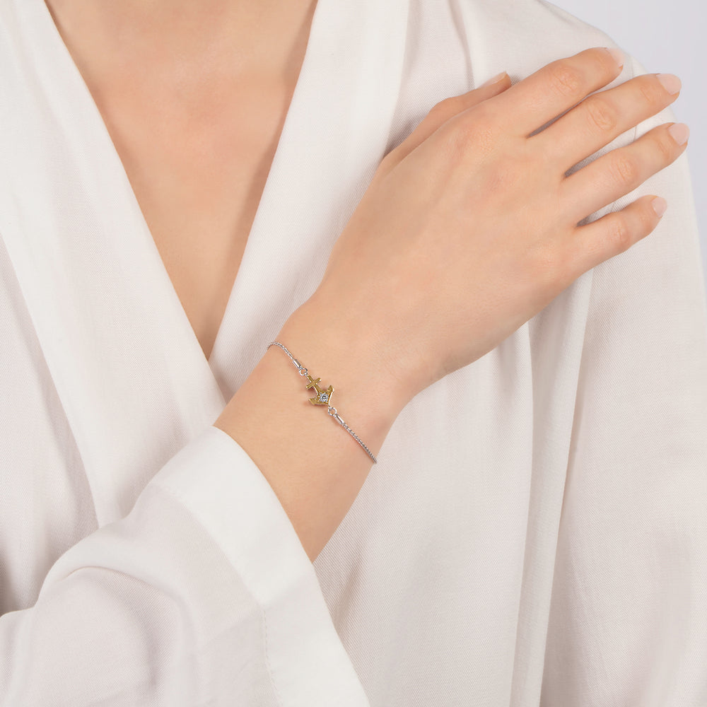 Hallmark Fine Jewelry Anchor Bolo Bracelet in 14K Yellow Gold & Sterling Silver with Diamonds