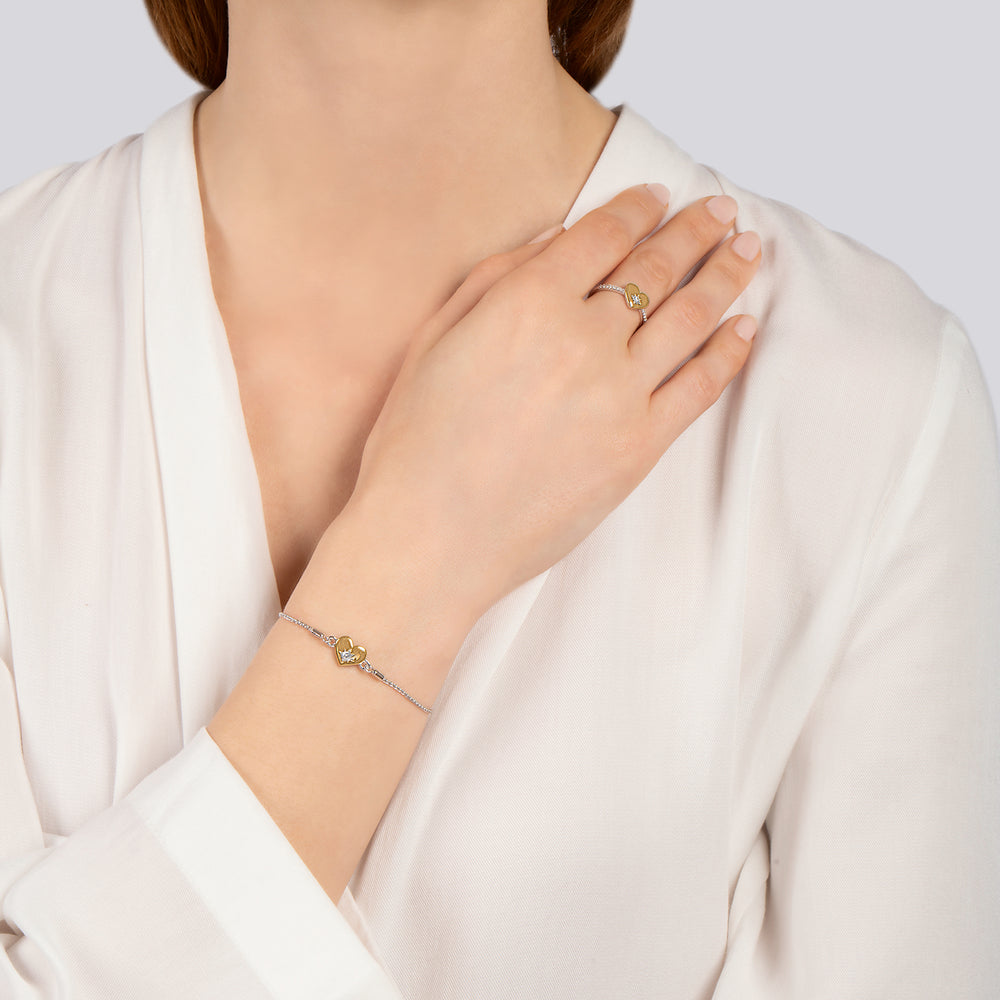 Hallmark Fine Jewelry Heart of Gold Bolo Bracelet in 14K Yellow Gold & Sterling Silver with Diamonds