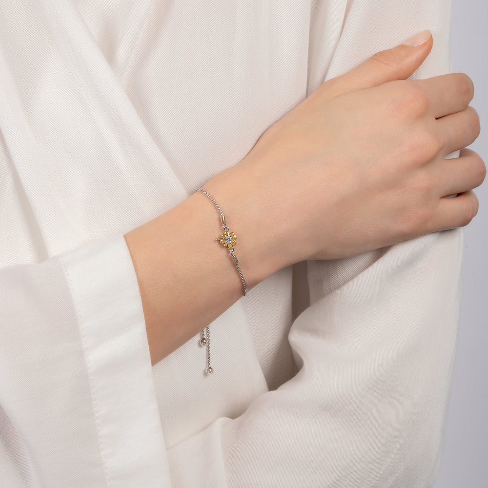 Hallmark Fine Jewelry Four Leaf Clover Bolo Bracelet in 14K Yellow Gold & Sterling Silver with Diamonds