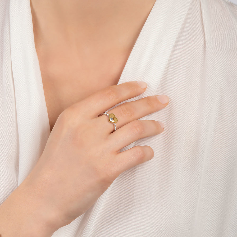 Hallmark Fine Jewelry Heart of Gold Ring in 14K Yellow Gold & Sterling Silver with Diamonds