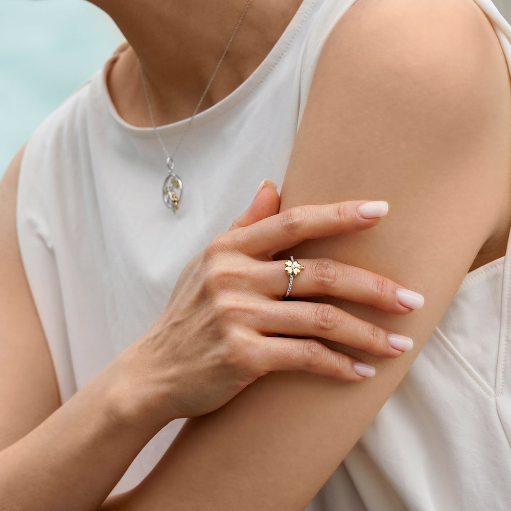 Hallmark Fine Jewelry Shamrock Ring in 14K Yellow Gold & Sterling  Silver with Diamonds