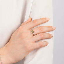 Load image into Gallery viewer, Hallmark Fine Jewelry Shamrock Ring in 14K Yellow Gold &amp; Sterling  Silver with Diamonds
