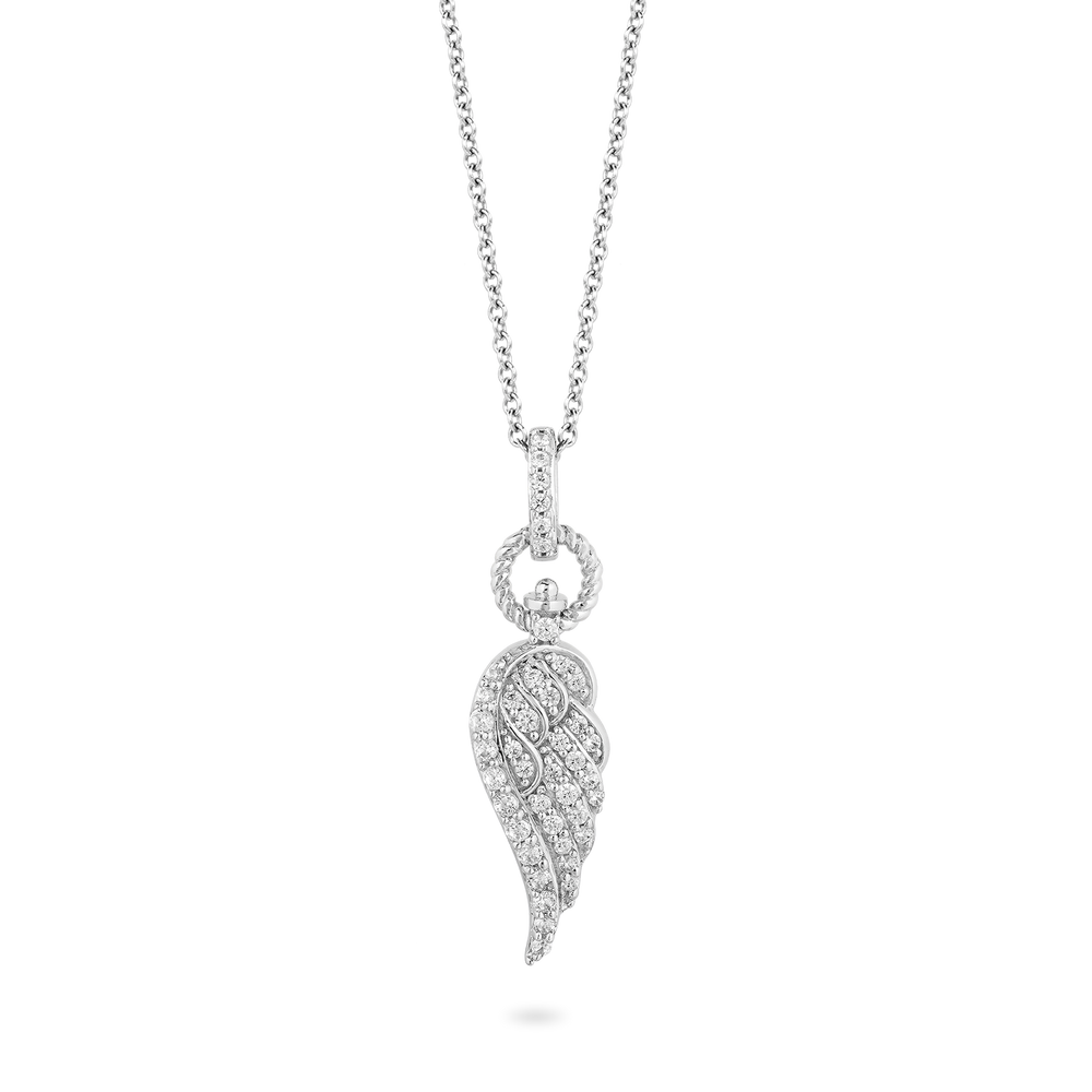Hallmark Fine Jewelry Angel Wing Diamond Pendant in Sterling Silver View 1