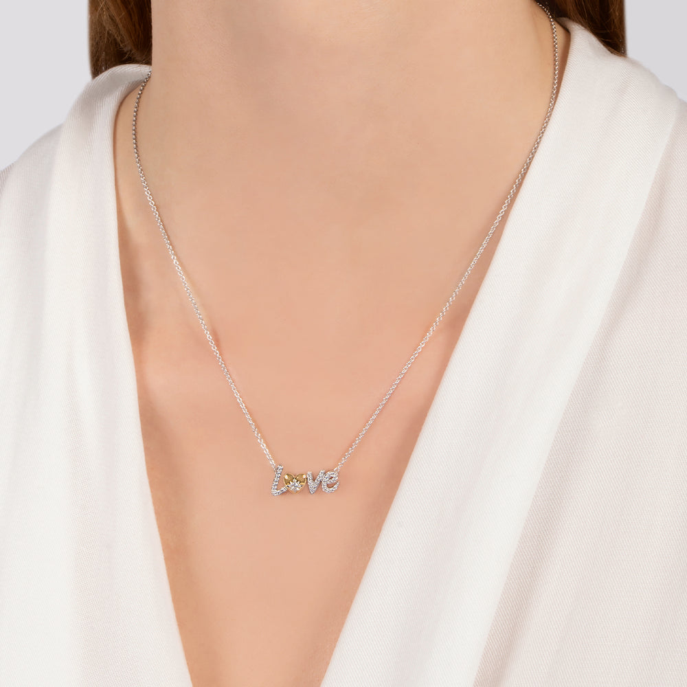 Hallmark Fine Jewelry Diamond LOVE Necklace in Sterling Silver & 14K Yellow Gold