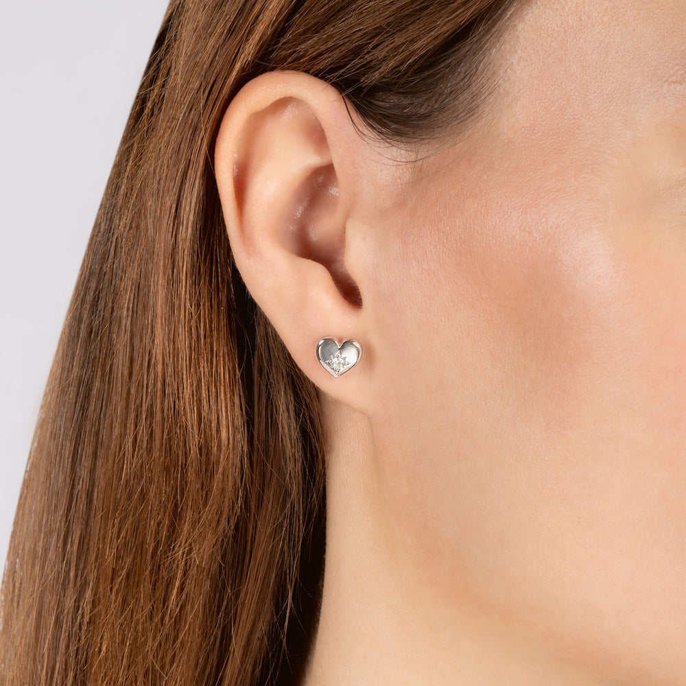 Hallmark Fine Jewelry Heart Stud Earrings in Sterling Silver with Diamonds